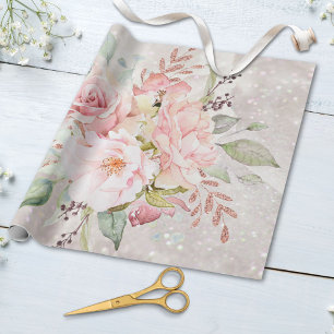 Papier Cadeau Elégante Parties scintillant en marbre fleuri rose