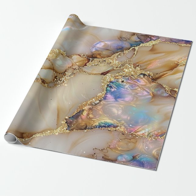 Papier Cadeau Elégante Parties scintillant Or élégant Marbre Bou (Déroulé)