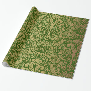 Papier Cadeau Elégante Parties scintillant or Royal Green Damask