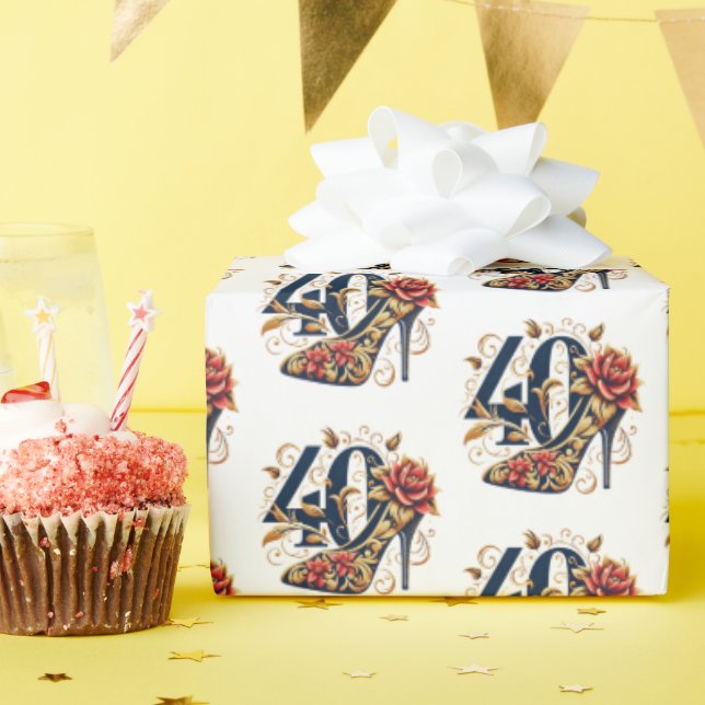 Papier Cadeau Elégante Parties scintillant rouge & or talon haut (Fête d'anniversaire)