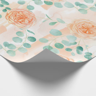Papier Cadeau Elégante Peach Floral Green Eucalyptus
