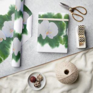 Papier Cadeau Elégante peinture d'orchidée tropicale blanche