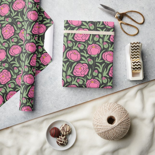 Papier Cadeau Elégante Pierre rose Fleurs (Artisanat)