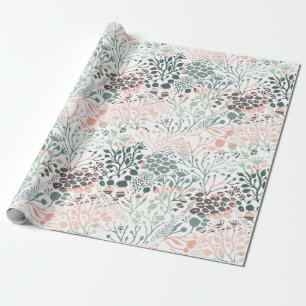 Papier Cadeau Élégante pinte verte rose pastel Botanique