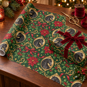 Papier Cadeau Élégante Poinsettia de Noël Andalouse Noire