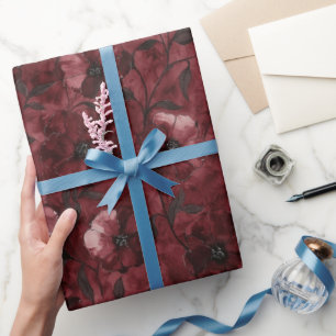 Papier Cadeau Élégante Robe de Soirée de Mariage Florale Rouge B