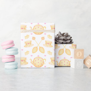 Papier Cadeau Elégante Tea Party Pink & Gold Watercolor