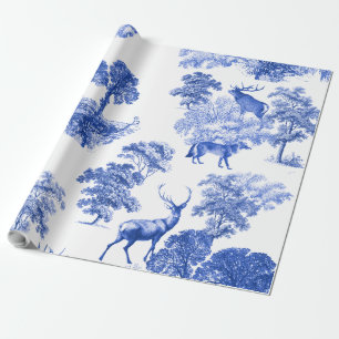 Papier Cadeau Elégante Toile de campagne Blue Deer Fox Vintage