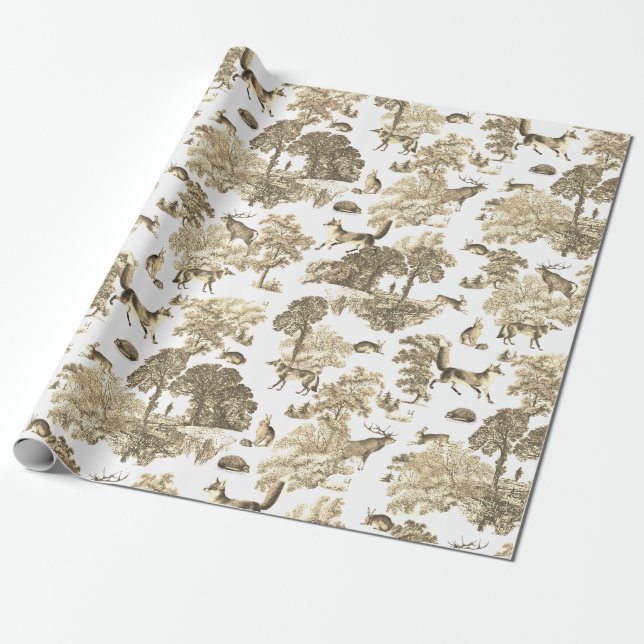 Papier Cadeau Elégante toile de campagne de lapin beige renard V (Déroulé)