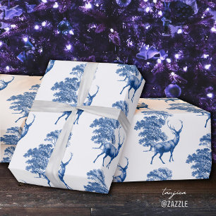 Papier Cadeau Elégante toile de pays de Cerf Bleu Vintage