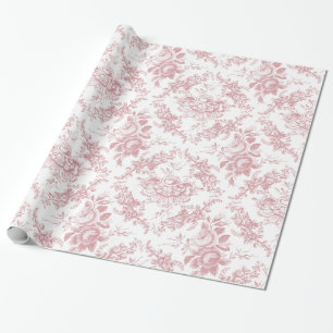 Papier Cadeau Élégante toile florale blanche et rose gravée