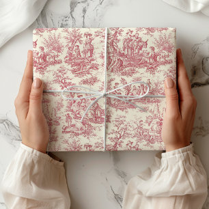 Papier Cadeau Elégante toile rouge vintage de jouy