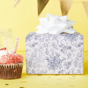 Papier Cadeau Élégante Toile Vintage bleu floral élégant