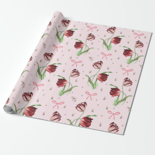 Papier Cadeau Élégante Tulipes Vintages Roses Tulipes Motif Flor