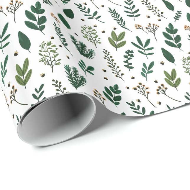 Papier Cadeau Élégante verdure botanique et baie (Coin rond)