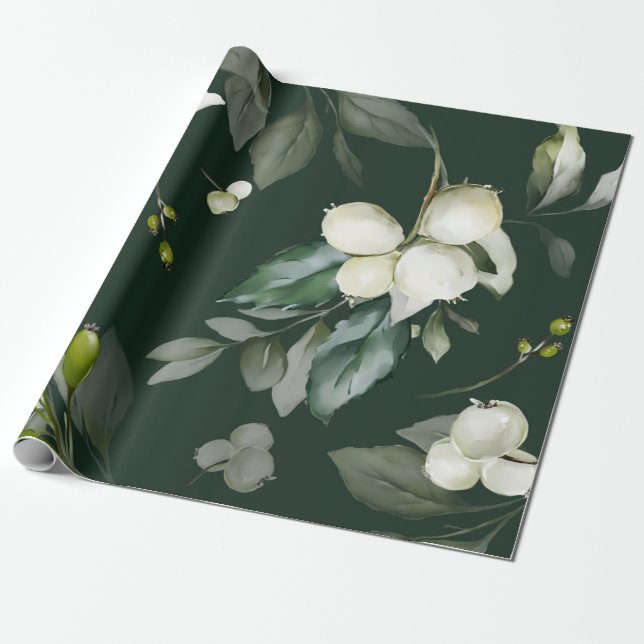 Papier Cadeau Élégante verdure Papier blanc à enveloppement flor (Déroulé)