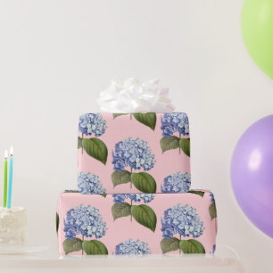 Papier Cadeau Élégante Vintage Botanique Bleue Hydrangée Fleur