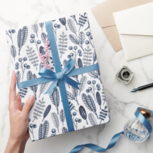 Papier Cadeau Élégantes Botaniques Bleu Saphir