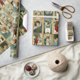 Papier Cadeau Élégantes Cartes de Noël Vintage avec Frontièr