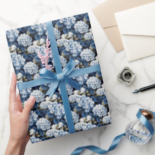 Papier Cadeau Élégantes fleurs d'Hydrangée bleue carrelée