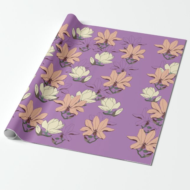 Papier Cadeau Élégantes floraisons de Magnolia (Déroulé)
