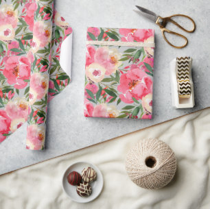 Papier Cadeau Élégantes pivoines sur gris