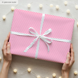 Papier Cadeau Élégantes rayures fines rose et blanc pour Noël