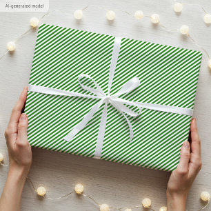 Papier Cadeau Élégantes rayures fines vertes et blanches de Noël