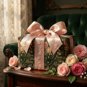 Papier Cadeau Élégantes Roses Roses et Or Je T'Aime Maman