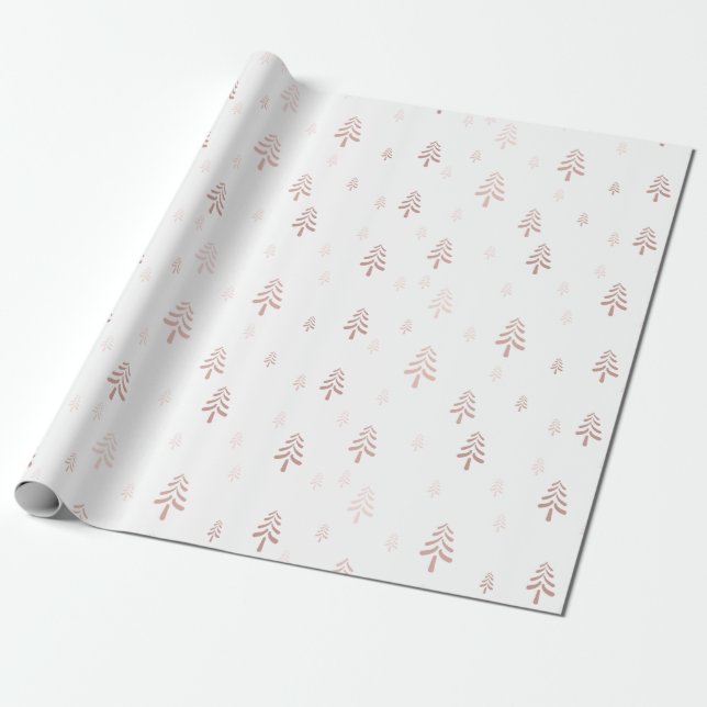 Papier Cadeau Élégants arbres de Noël rose vif (Déroulé)