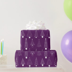 Papier Cadeau Élégants arbres de Noël violets et blancs