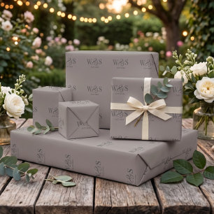 Papier Cadeau Élégants couples de mariage initiale Taupe