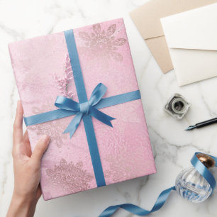 Papier Cadeau Élégants flocons de neige en marbre doré rose m