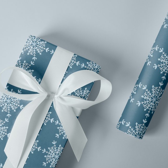 Papier Cadeau Élégants flocons de neige modernes motif bleu Noël (Créateur téléchargé)