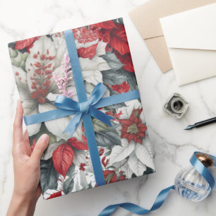 Papier Cadeau Elegants poinsettias de Noël