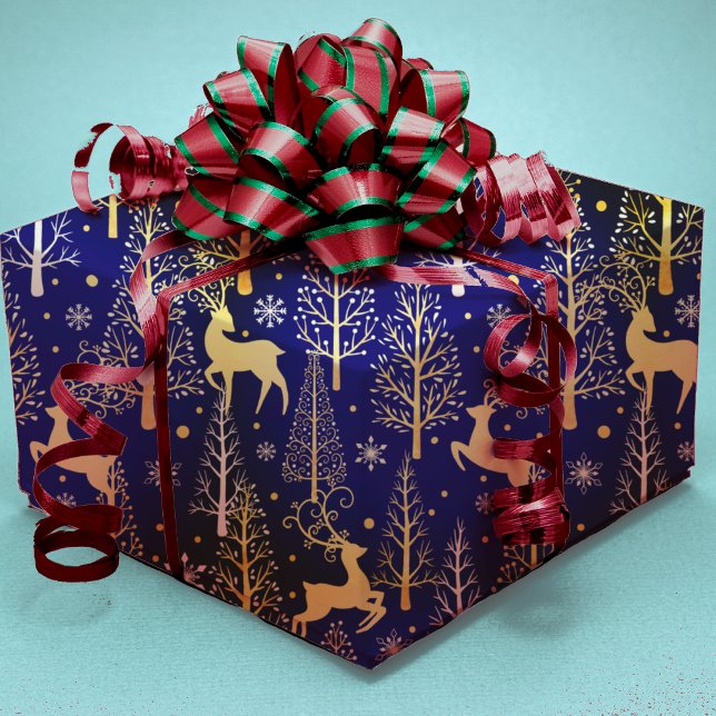 Papier Cadeau Élégants rennes de Noël bleu (Créateur téléchargé)