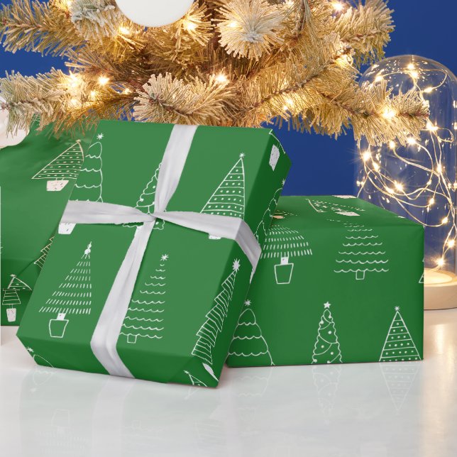 Papier Cadeau Élégants sapins de Noël verts traditionnels (Vacances)