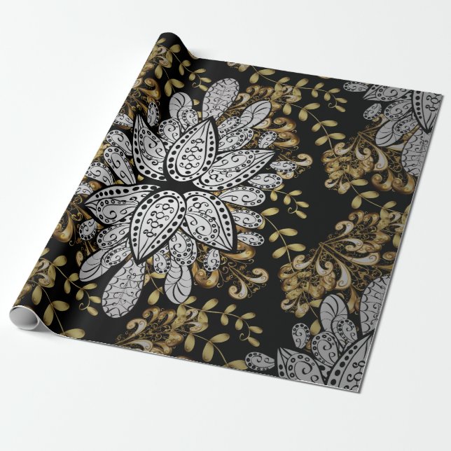 Papier Cadeau Elément doré sur arrière - plan noir. Noir d'or f (Déroulé)