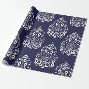 Papier Cadeau élément motif transparent damassé bleu