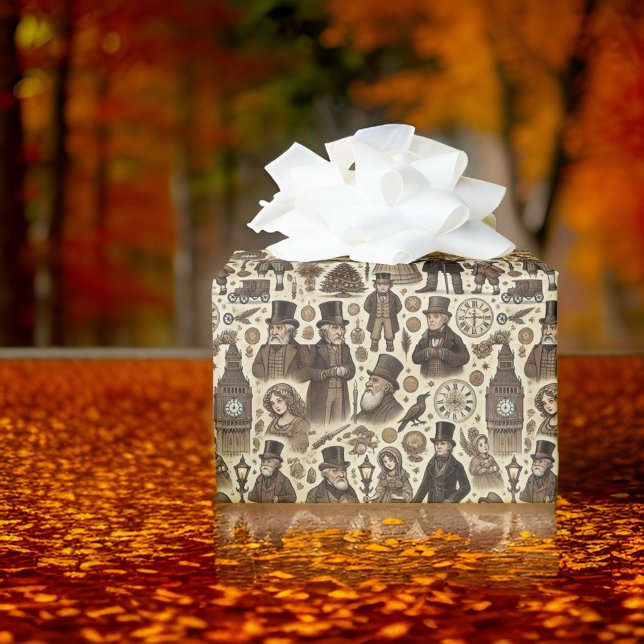 Papier Cadeau Eléments de Carol de Noël classique Brown (Créateur téléchargé)