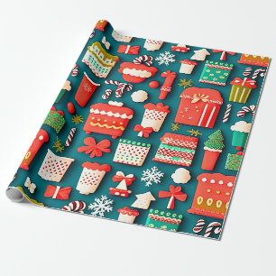 Papier Cadeau Éléments de Noël traditionnels motif