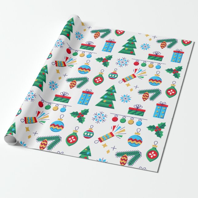 Papier Cadeau Eléments de Noël Vectoriels dessinés à la main (Déroulé)