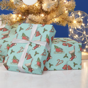 Papier Cadeau Éléments de Noël Vintage