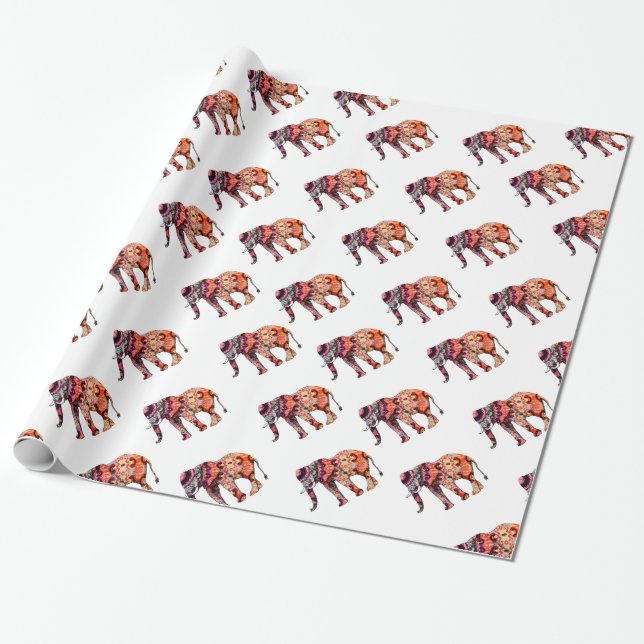 Papier Cadeau Éléphant abstrait coloré (Déroulé)