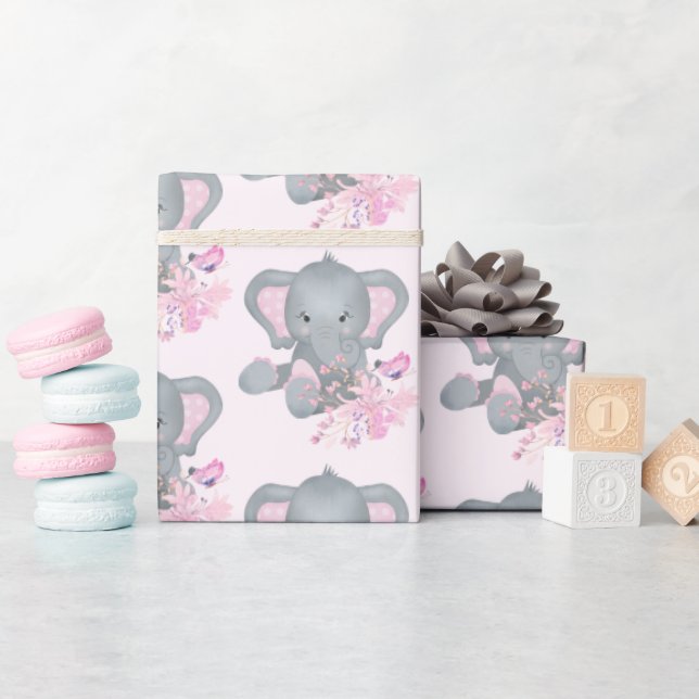 Papier Cadeau Éléphant aquarelle mignon (Baby Shower)