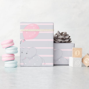 Papier Cadeau Eléphant avec Baby shower de ballon fille