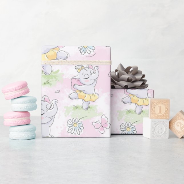 Papier Cadeau Éléphant Ballerine (Baby Shower)