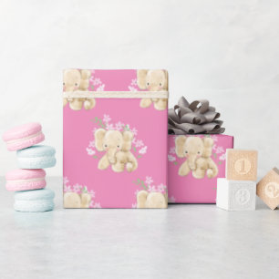 Papier Cadeau Eléphant Bébé En Fleurs
