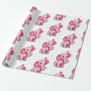 Papier Cadeau Eléphant Bébé Rose Cute Avec Amour
