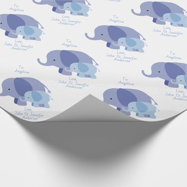 Papier Cadeau Éléphant de bleus layette (Coin)